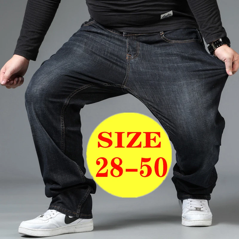 

Mens Large Size Black Jeans 10XL Oversize High Waist Loose Trousers Husband Plus Size Loose Denim Trousers Blue Male Denim Pants