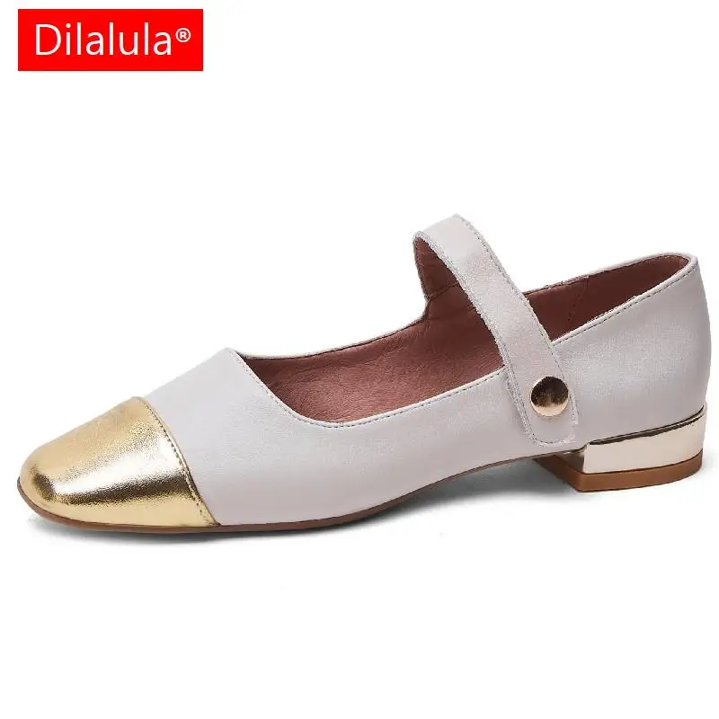 

Dilalula Women Pumps Low Heels Casual Office Ladies Mixed Colors Genuine Leather Mary Janes Shoes Woman Spring Summer Concise