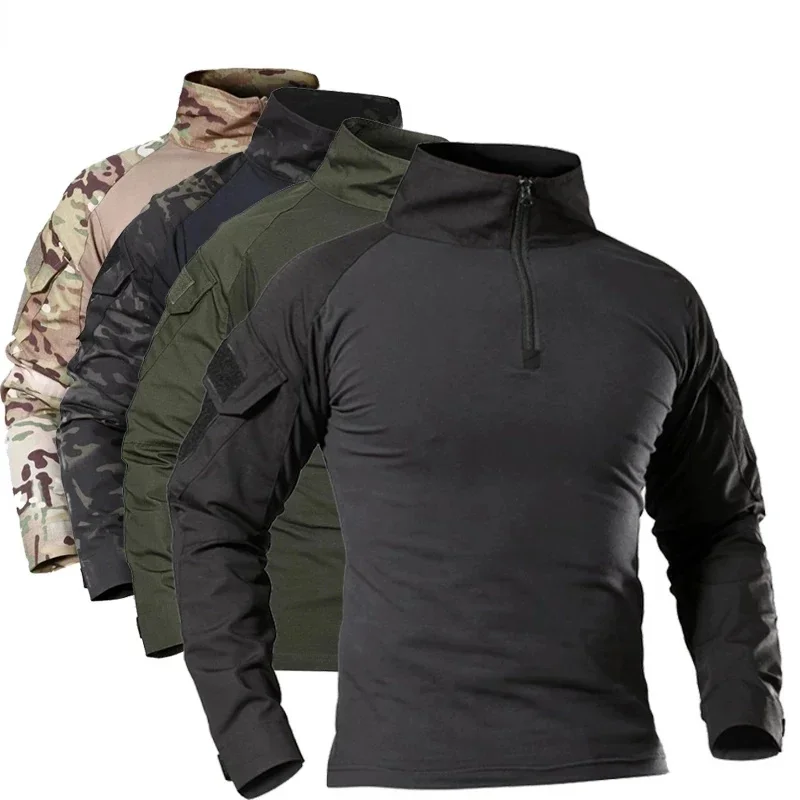 Men's Outdoor Tactical Hiking T-Shirts,Military Army Camouflage Long Sleeve Hunting Climbing Shirt,Male Breathable Sport Clothes