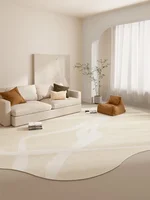 Irregular Cream Style Living Room Large Area Carpets Beige Abstract Texture Bedroom Carpet Creative Design White Line Rug Tapete 2