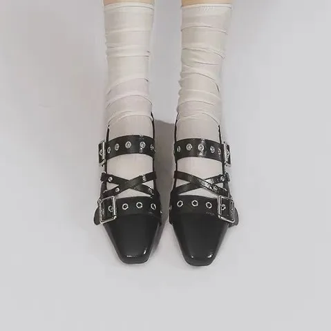 Spring Autumn Women Mary Jane Shoes Fashion Square Toe Ladies Comfort Soft Sole Flats Belt Buckle Women's Comfort Flats Shoes