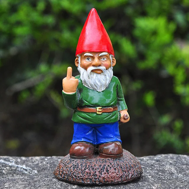 Creative Garden Statue Middle Finger White Beard Dwarf Ornament Courtyard Dwarf Suitable for Home Courtyard Garden Decoration