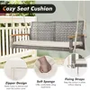 2-Person Patio Porch Swing Chair, Outdoor Rattan Swing Bench with Acacia Wood Armrests & Two 118” Hanging Ropes 5