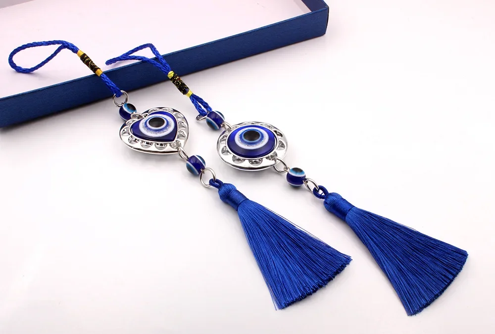 Evil Eye Protection Tassel Crystals Feng Shui Car Room Decor Turkish Blue Eye Retro Glass Pendant Home Decor Gift
