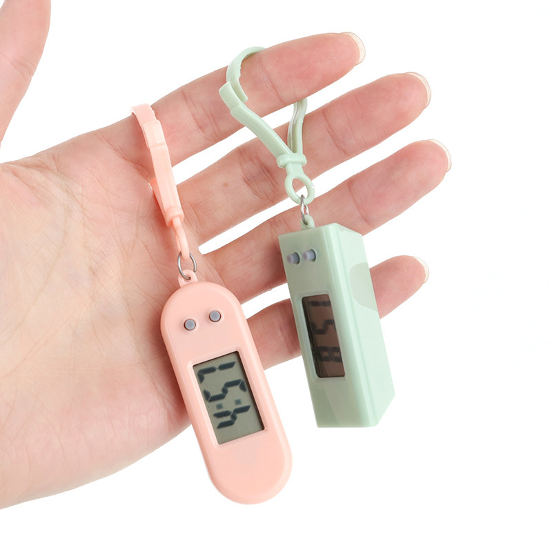 Portable Electronic Clock Keychain Mini Pocket Electronic Oval Hanging Watch Digital Table Time Date Display Clock for Student