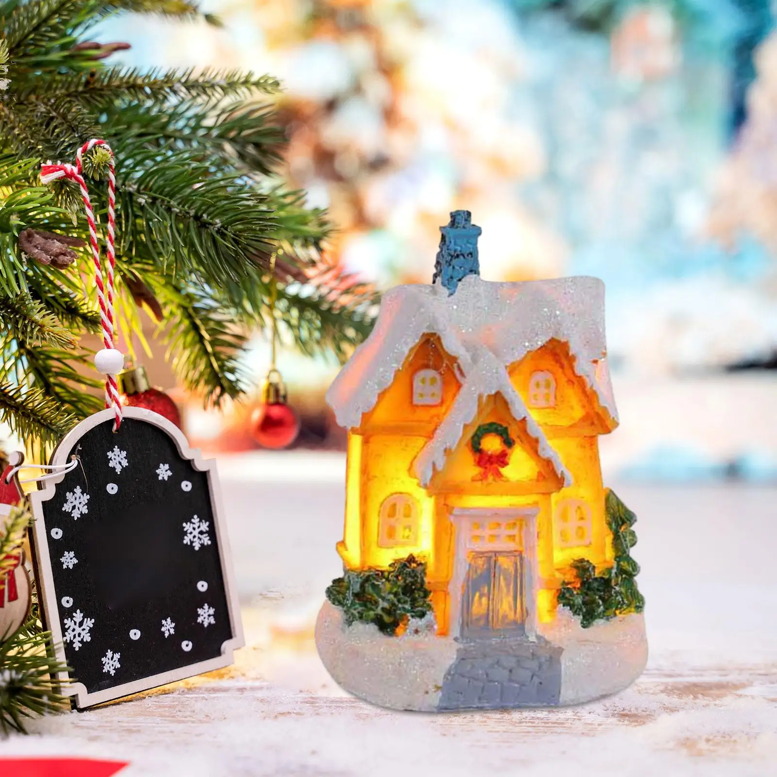 Christmas Snow Village House Desktop Decoration for New Year Bedroom Balcony