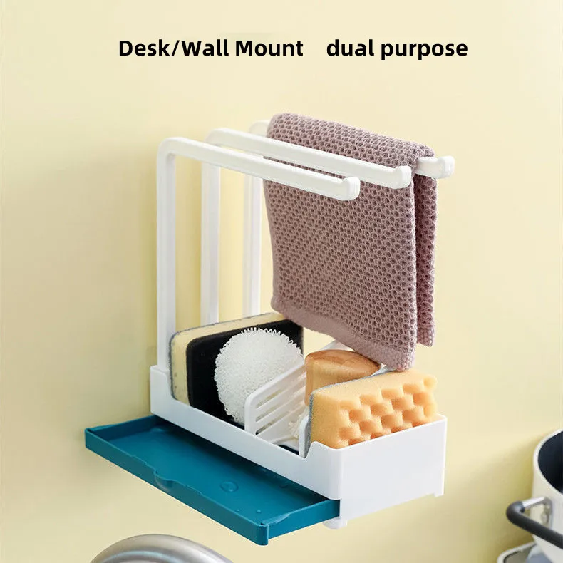 

Kitchen punch-free rag rack countertop storage rack household multi-functional wall-mounted sponge drain rack scouring pad rack