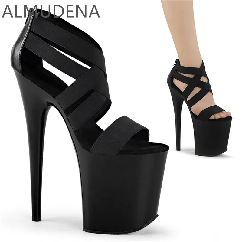 

Pole Dance Shoes Super High Heel Platform Women Sandals Sexy Show Peep Toe Thin Heel Cross Band Shoes Mature Outside Back Zip