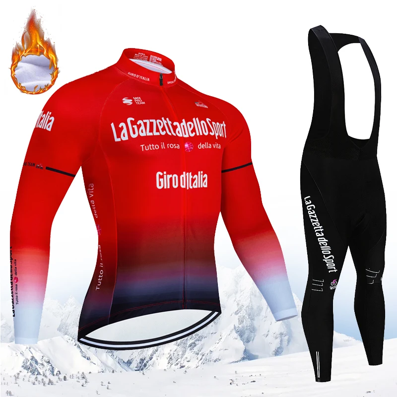 

Winter Thermal Fleece Cycling Jersey Complete 2024 Men Long sleeve Set Mtb Tour Of Italy Bike Clothing Sports Sportswear Pants