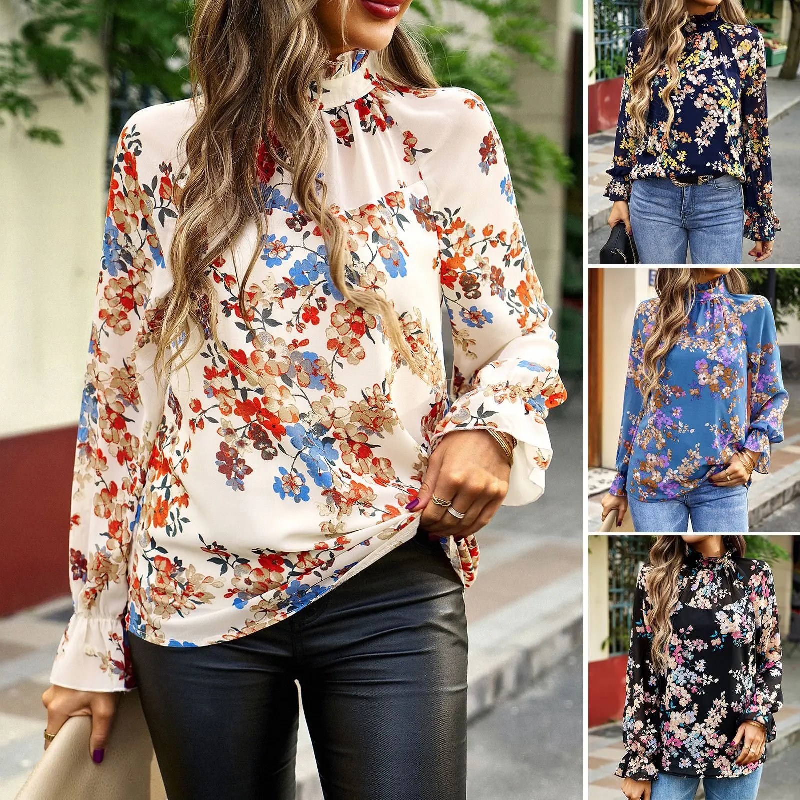 

Women Top Female Shirt Blouse Floral Pullover 2000s Aesthetic Vintage Traf Elegant And Youth Women's Clothing Free Shipping