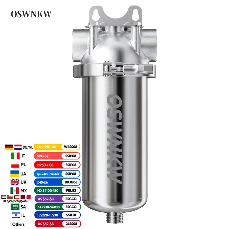 OSWNKW-76 очиститель предварительной фильтрации для всего дома, фильтр для осадочной воды, центральная система предварительной фильтрации, обратная промывка, сетка из нержавеющей стали
