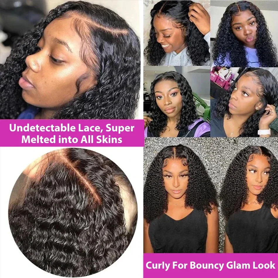 250% Short Bob Deep Wave 13x4 HD Transparent Lace Frontal Wig 5x5 Closure Wig Curly 13x6 Lace Front Human Hair Wigs