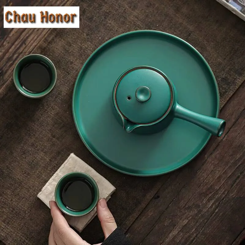 200ml Japanese Style Turquoise Coarse Ceramic Household Side Handle Pot Single Pot Creative Kungfu Tea Set Filter Pot Drinkware