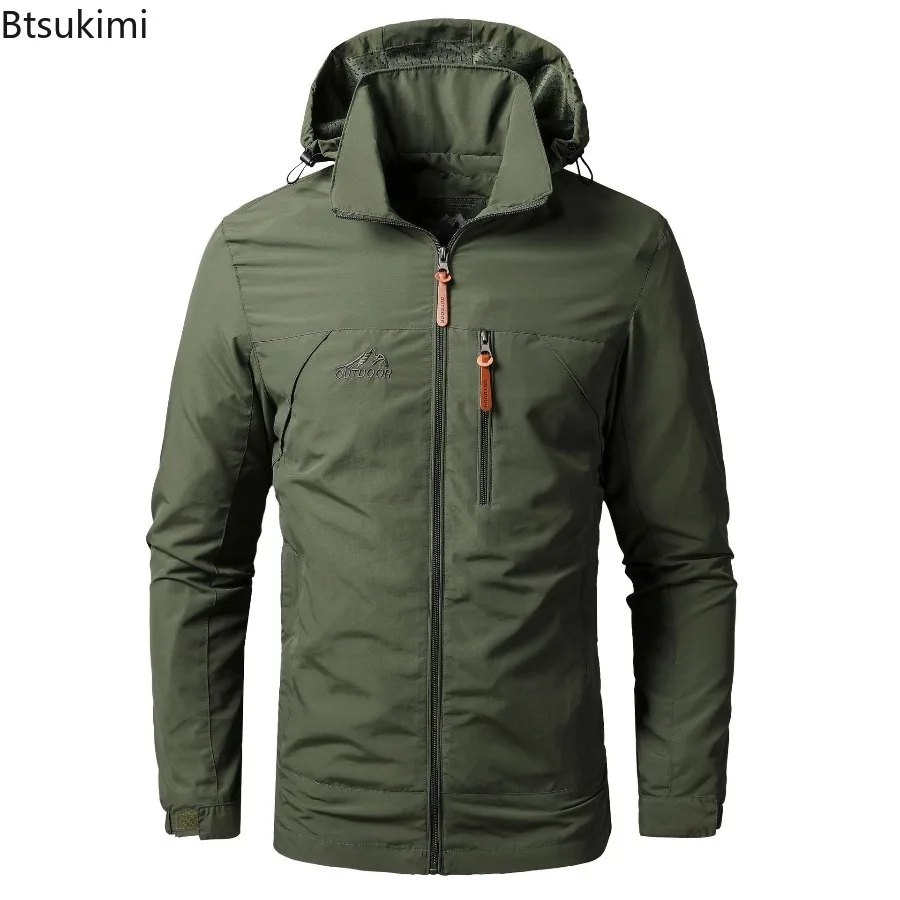 Outdoor Jackets Men Spring Autumn Fashion Casual Hooded Coats Men Hiking Camping Sports Waterproof Windbreaker Oversized Jackets - 5