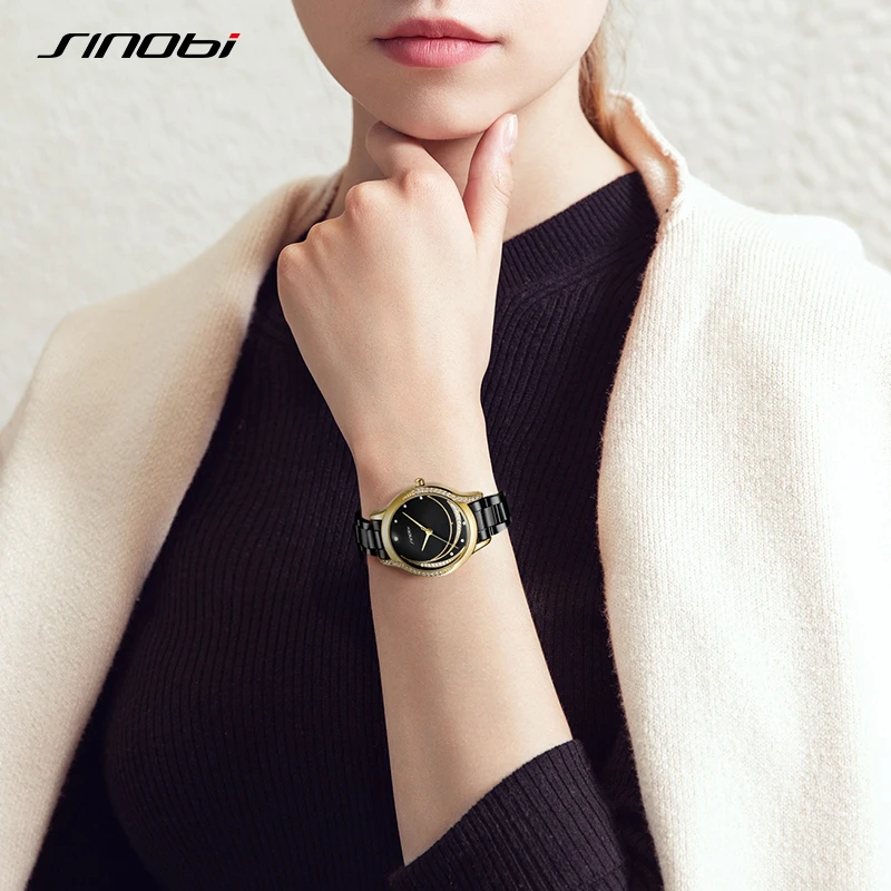 SINOBI Top Luxury Ladies Watch Original Design Diamond Woman's Quartz Wristwatches Gifts Clock for Wife Female Hot Sales Watches