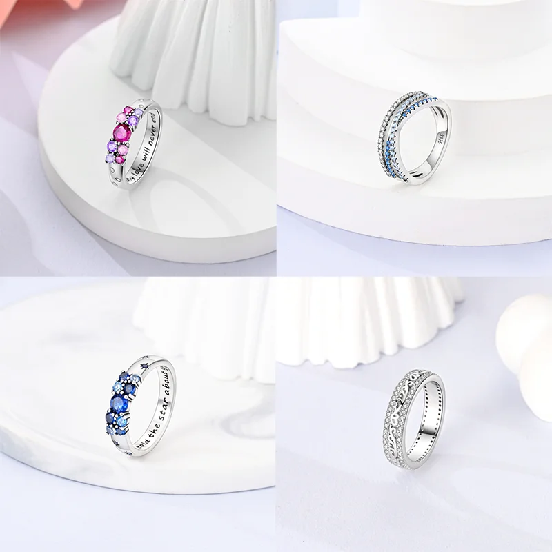 925 Sterling Silver Rings for Women Original Wedding Engagement Gifts Stackable Star Moon Heart Flower Ring silver rings