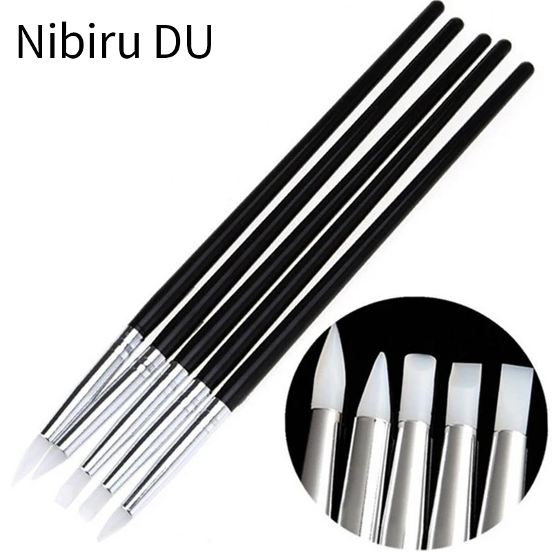 5Pcs Professional Silicone Nail Brush UV Gel Polish Tip 3D Image DIY Dotting Polish Brushes Sculpture Pen DIY Manicure Tools