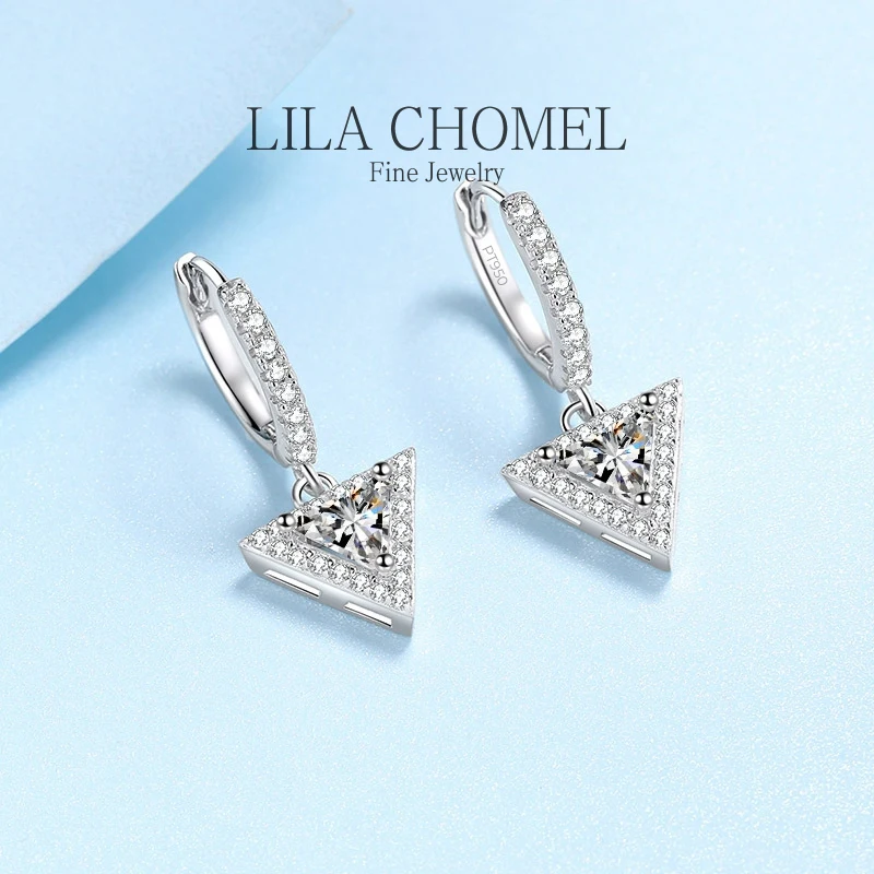 S2512de9b552d4cd69d65cbdcfabd3bf1e Classic Platinum PT950 Triangular Drop Earrings Shiny Diamond 1/2ct Moissanite for women's daily wear fine jewelry designer gift