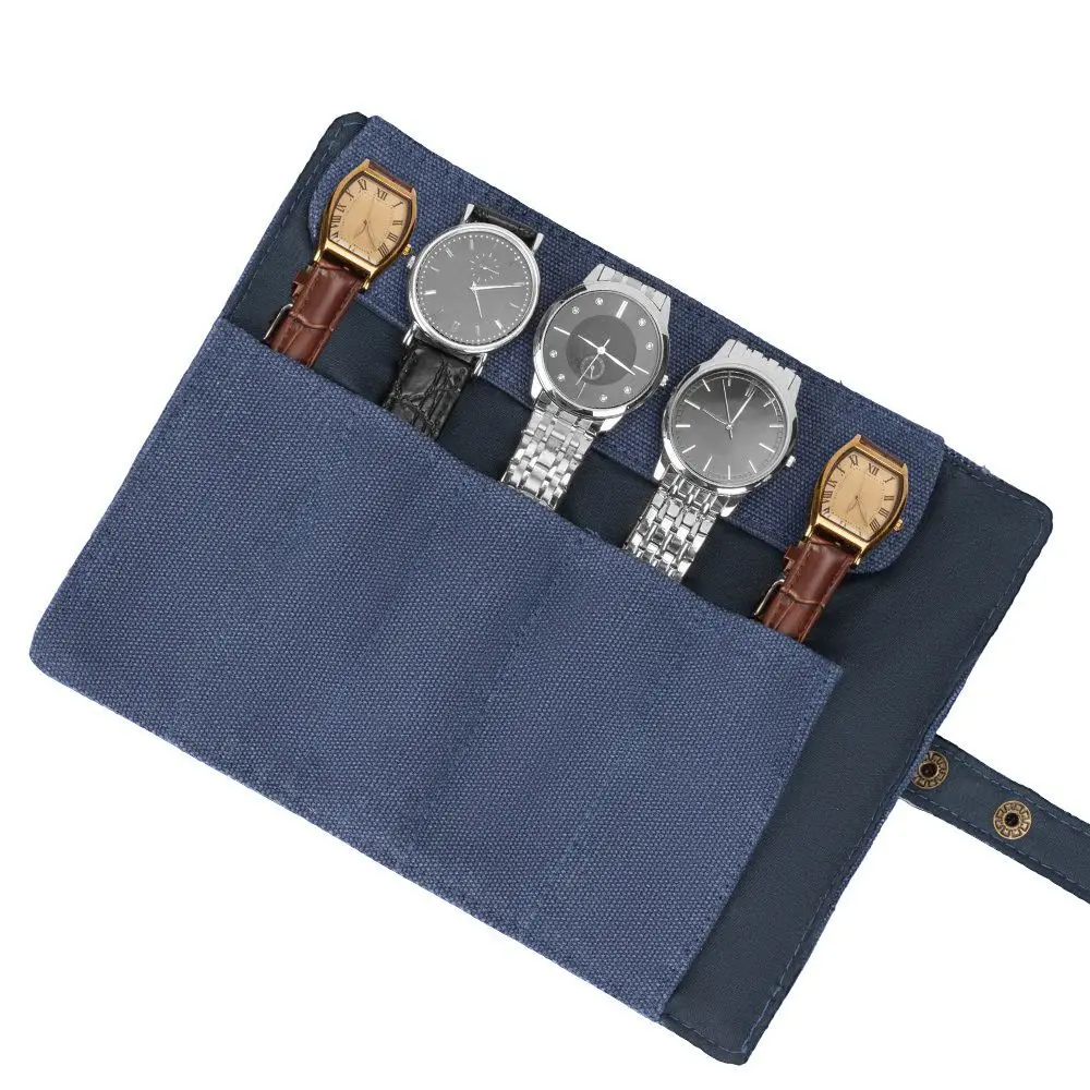 Portable 5 Slot Bracelets Packing Canvas Waterproof Watch Roll Bag Watch Strap Storage Bag Roll Case Necklace Storage Watchband Storage Bag Watch Storage Bag Watch Storage Pouch Watch Protector