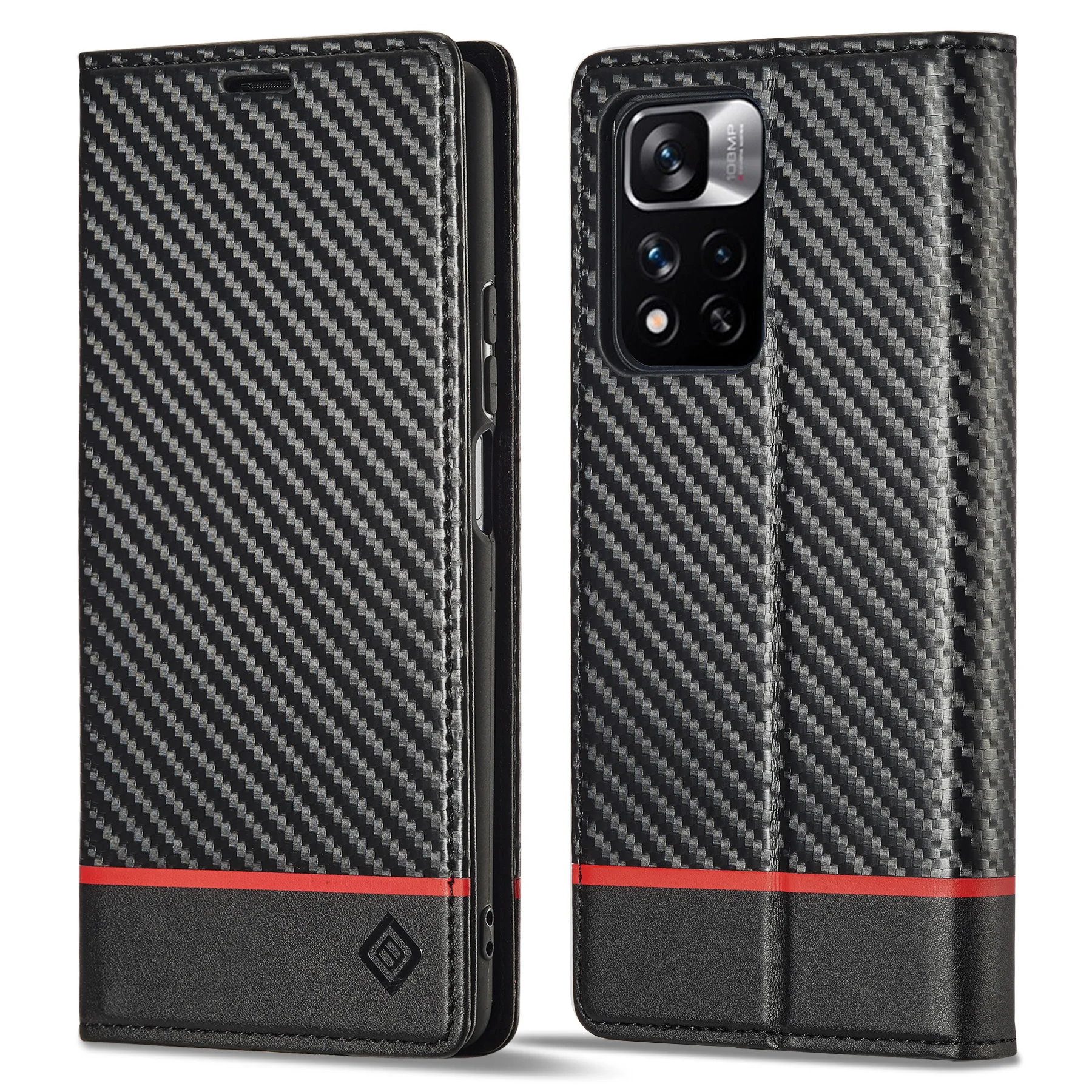 Carbon Fiber Leather Wallet Phone Case Cover