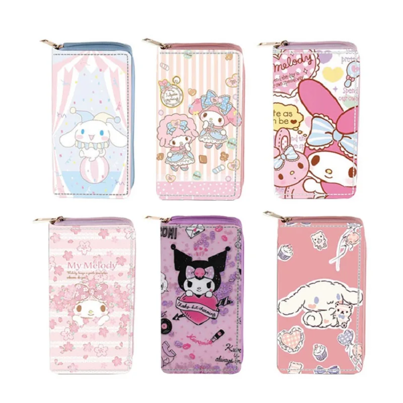

2023 Sanrio Kuromi Cinnamoroll PU Wallet Coin Purse Cartoon Anime My Melody Pompom Purin Keyring Card Bag Mini Purse Handbag