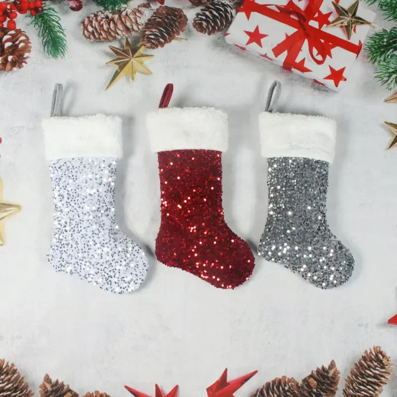 

European and American Holiday Christmas Socks Sequin Beaded Socks Christmas Tree Pendant Accessories Creative Holiday Pendant