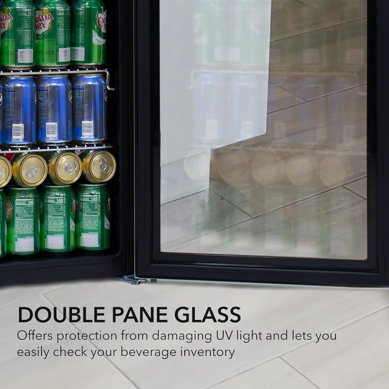 120-Can Beverage Refrigerator with Glass Door, 3.1 Cu Ft Freestanding Drink Mini Fridge, BR-130SB, Stainless Steel 6