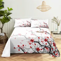 Beautiful Flower 0.9/1.2/1.5/1.8/2.0m Digital Printing Polyester Bed Flat Sheet With Pillowcase Print Bedding Set 5