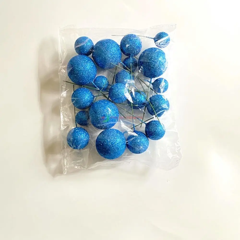 20PCS 케이크 토퍼 공 세트 2cm-4cm 구 DIY 생일 케이크 혼합 인공 공 장식 파티 축하 반짝이 공