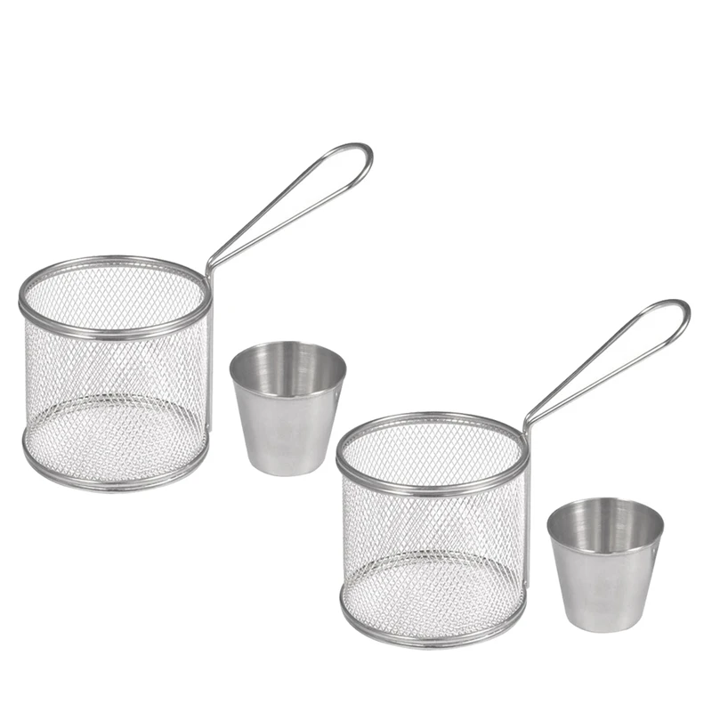 

Fry Baskets, Mini Round Stainless Steel French Fries Mesh Fryer Basket Holder Cooking Tool With Sauce Cup