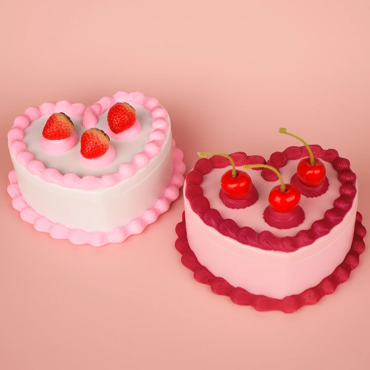 Jewelry Box 5.9Inches Vintage-Style Heart-Shaped Cherry Fake Cake Jewelry Box with Mirror Simulation Strawberry Cake