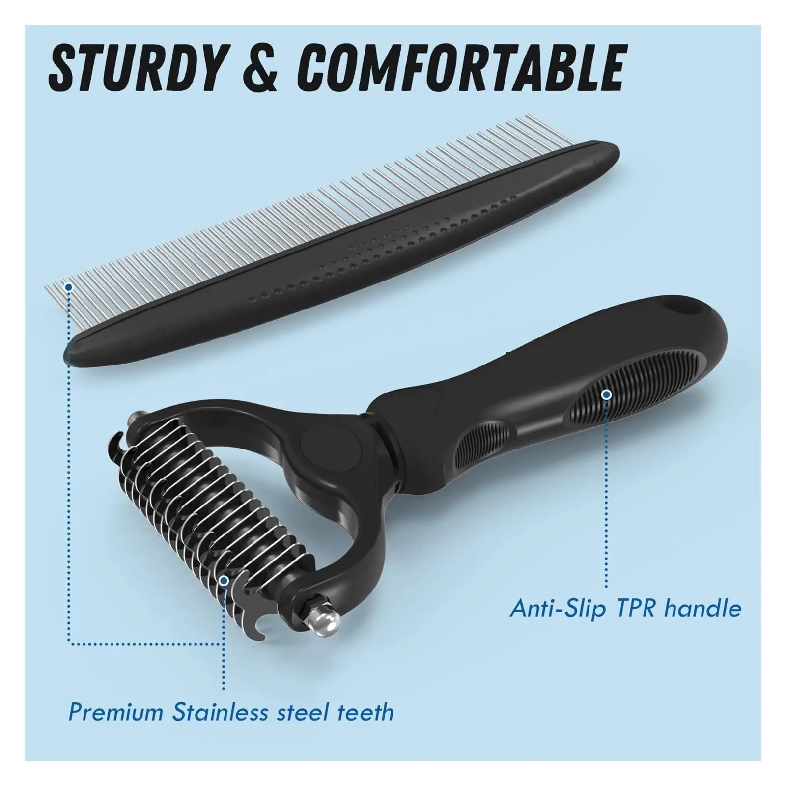 Pet grooming brush and metal comb combo, cat brush dog brush removal, undercoat rake, pet grooming supplies, long-haired pet 6