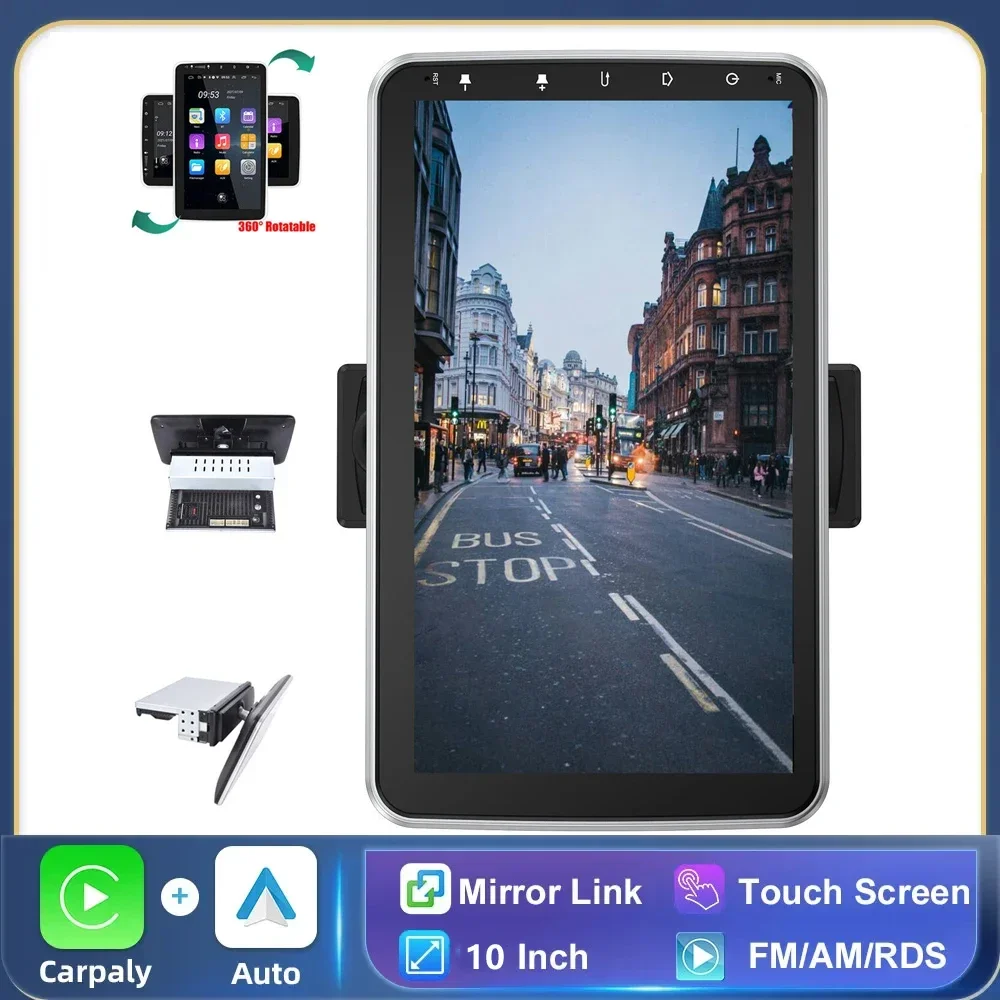

Автомагнитола Carplay 1DIN, мультимедийный проигрыватель на Android 14 с экраном 10 дюймов и возможностью поворота на 360 градусов, радио, DVD, GPS, аудио, универсальная навигация, 1din