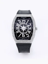Elegant Women's Luxury Diamond Wristwatch - Fashionable Quartz Timepiece with Silicone Strap, Waterproof Luminous Tonneau Design (Black silvery)