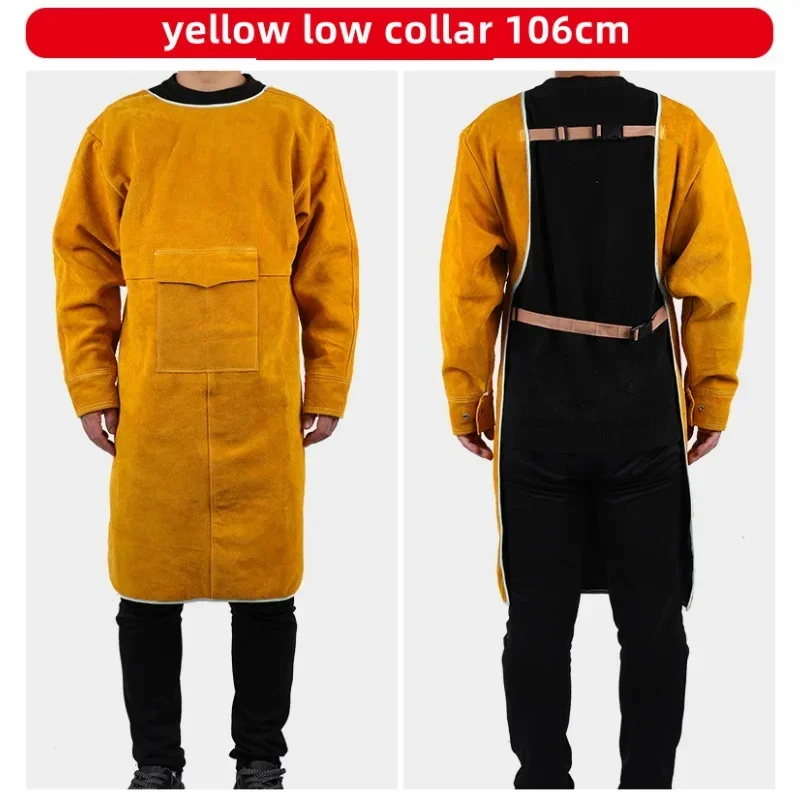 Leather Suede Electric Welding Protective Suit Fire Scald Proof Flame Retardant Heat Insulation Clothing Work Yellow Apron images - 6