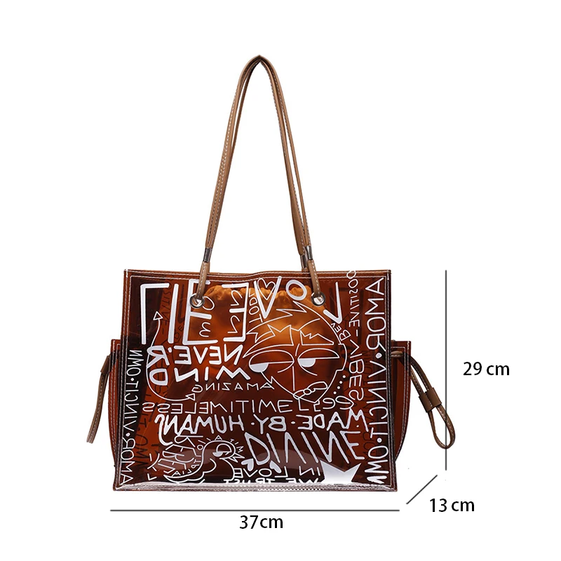 Large Capacity Graffiti Shoulder Bag Women  Clear Tote Bags Women  Transparent - Tote Bags - Aliexpress