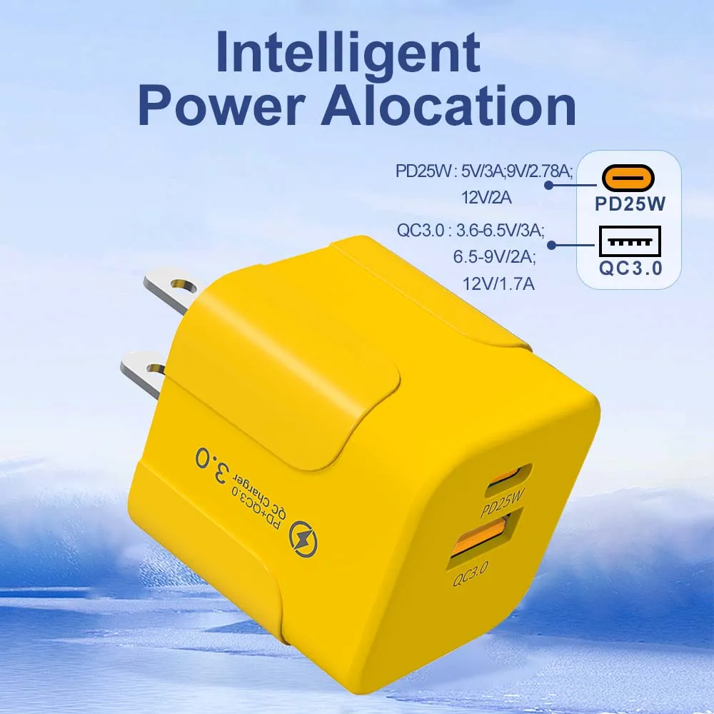 PD 25W USB C Fast Charger for iPhone Xiaomi Huawei Samsung EU/US/UK Plug Mini 2 Ports Travel Plug Phone Fast Charging Adapter