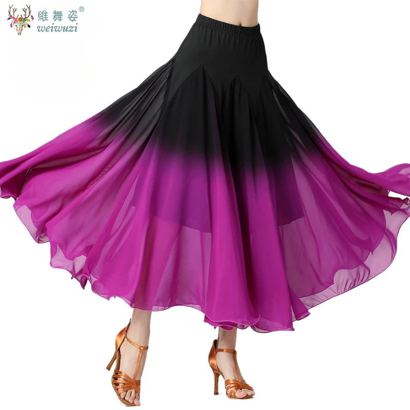 Modern Flamenco Waltz Ballroom Dance Performance Costumes Cotillion Long Bustier Gradient Color Dancing Skirt with Large Hemline