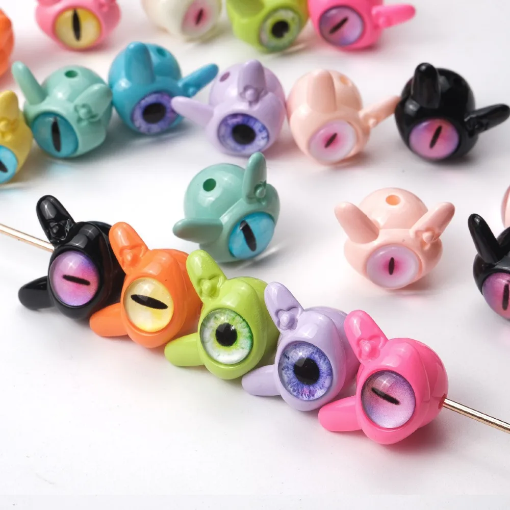 

10 pcs Rotundity Cartoon Evil Eyes One-Eyed Beads Sweet Dopamine Color Colorful Perforated Bead 16*16mm Bracelet Material