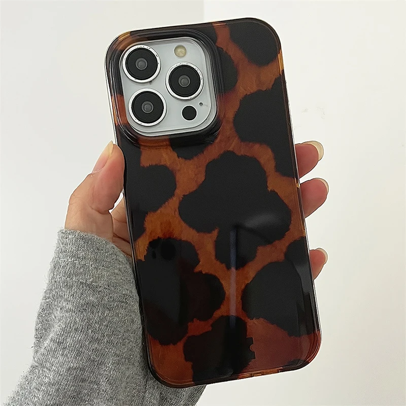 Retro Leopard Print Color Block Silicone Phone Case - Soft Cover