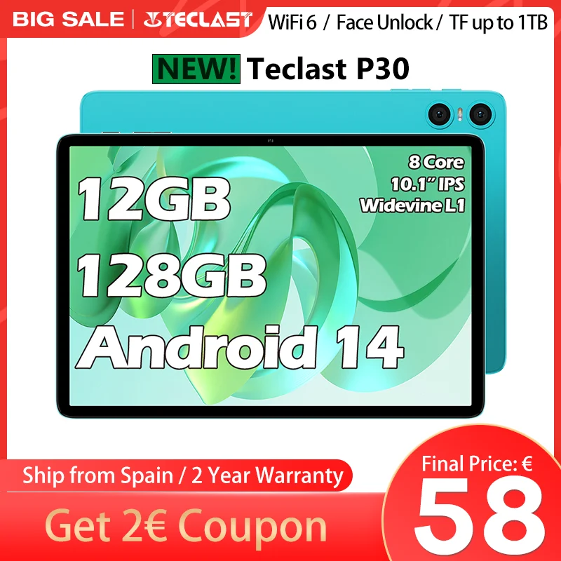 Teclast P30 Android 14 Tablet 10.1 Inch, (4Gb+8Gb Expansion)12Gb