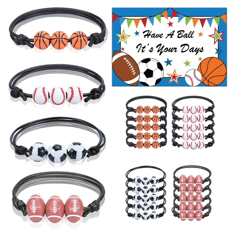 5pcs Bracelet Sport Men Basketball Soccer Rugby Pendant Wristbands