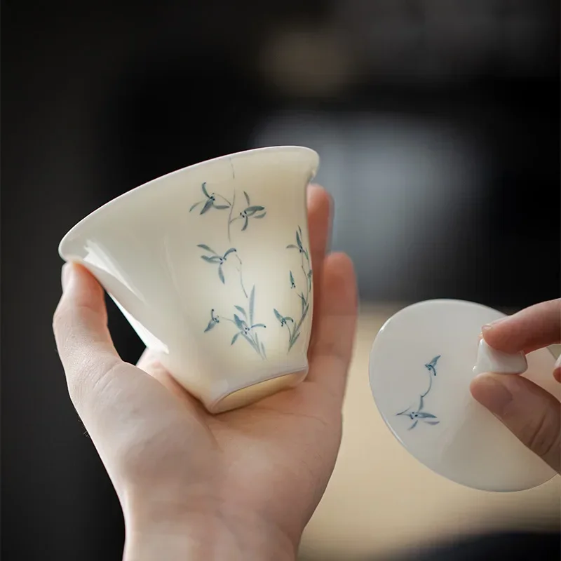Tea Set Porcelain Hand-painted Orchid Gaiwan Cover Bowl Ceramic