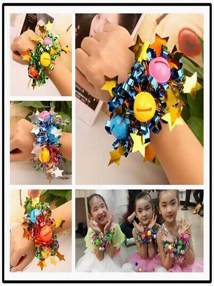 

20pcs Kindergarten kid dance sequin hand flower adult bell wrist bracelet Children's Day Festival activity Sports meeting props
