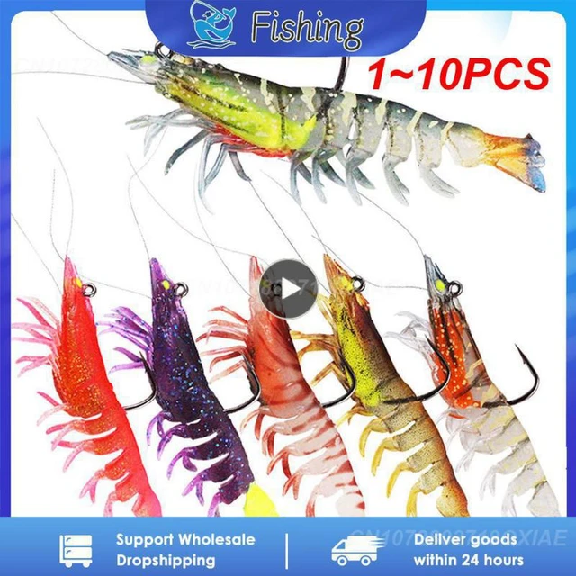 1~10PCS 9cm 12g Bait Shrimp Soft Luminous Artificial Soft Prawn