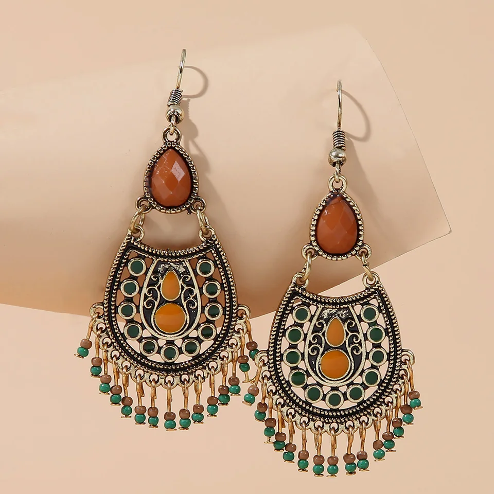 Orecchini Lunghi Bohémien Con Nappe Coiris - Pendenti A Cerchio, Stile Spiaggia E Occidentale Per Donna, Dimensioni 5,1x11,4 Cm