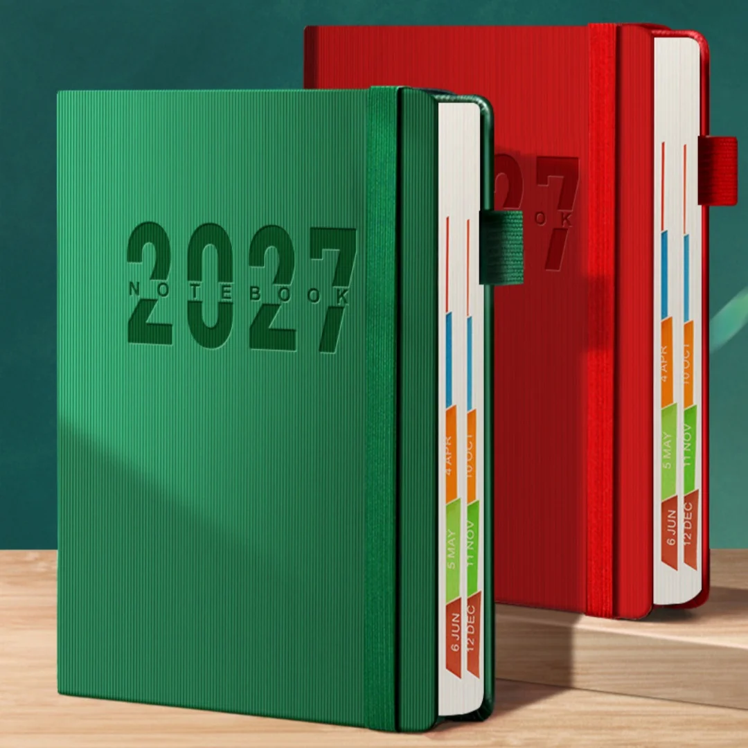 Agenda Giornaliera 2027 Formato A5, Quaderno con Pagine in Inglese, 400 Pagine Spesse, Agenda Mensile, Blocco Note con Righe Verticali Retrò - immagine 2