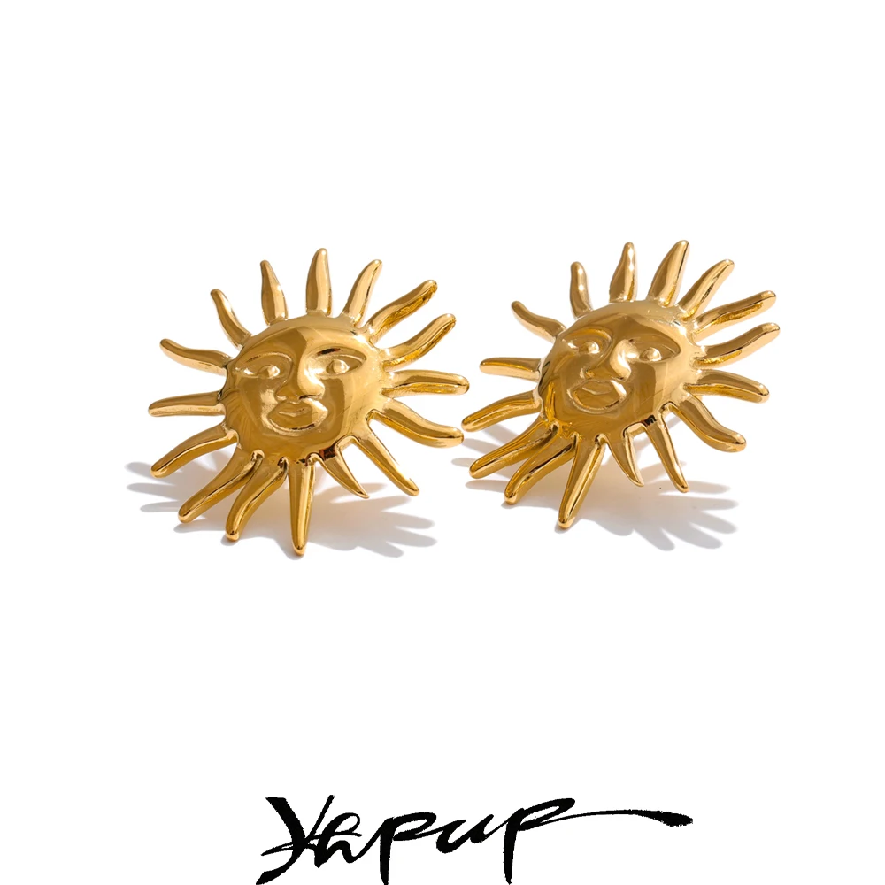 Yhpup Waterproof Stainless Steel Sun Stud Earrings