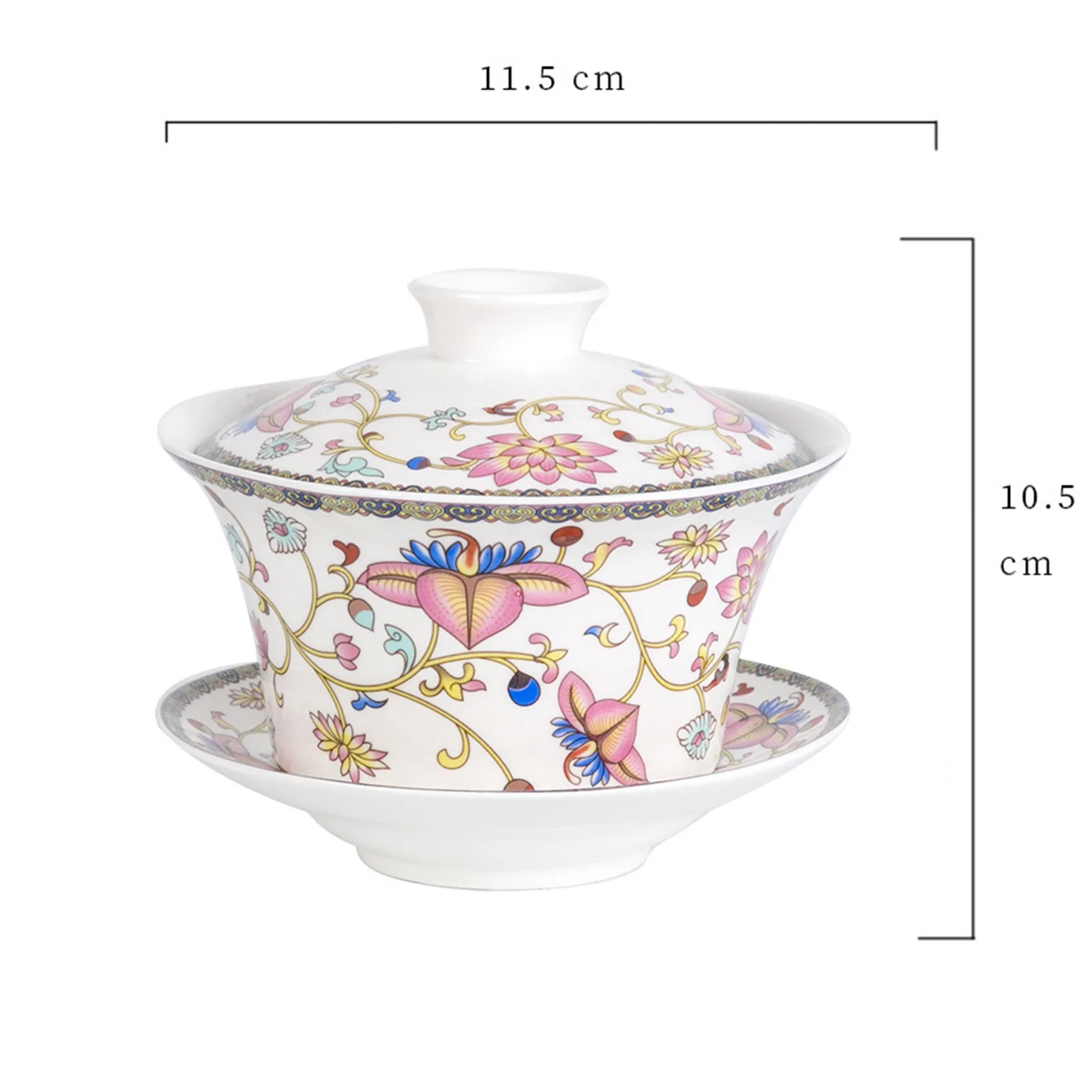 Classic China Tea Bowl Ethnic Style Gorgeous Flower Pattern Cup Saucer Lid Tea Set for Office Brew Fu
