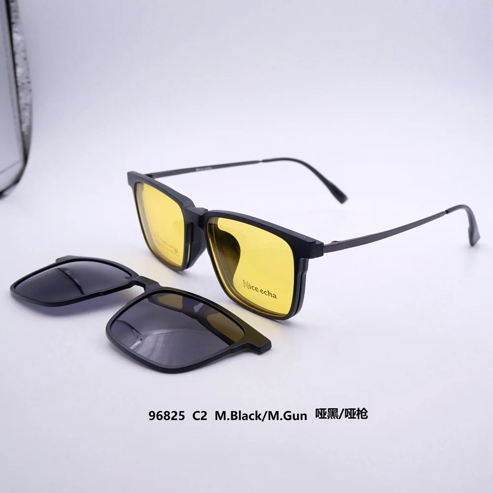 Night Vision Titanium Glasses Legs three-in-one Magnetic Clip On Sleeve Mirror Frame Sunglasses 2 Clips Polarized lenses 96825